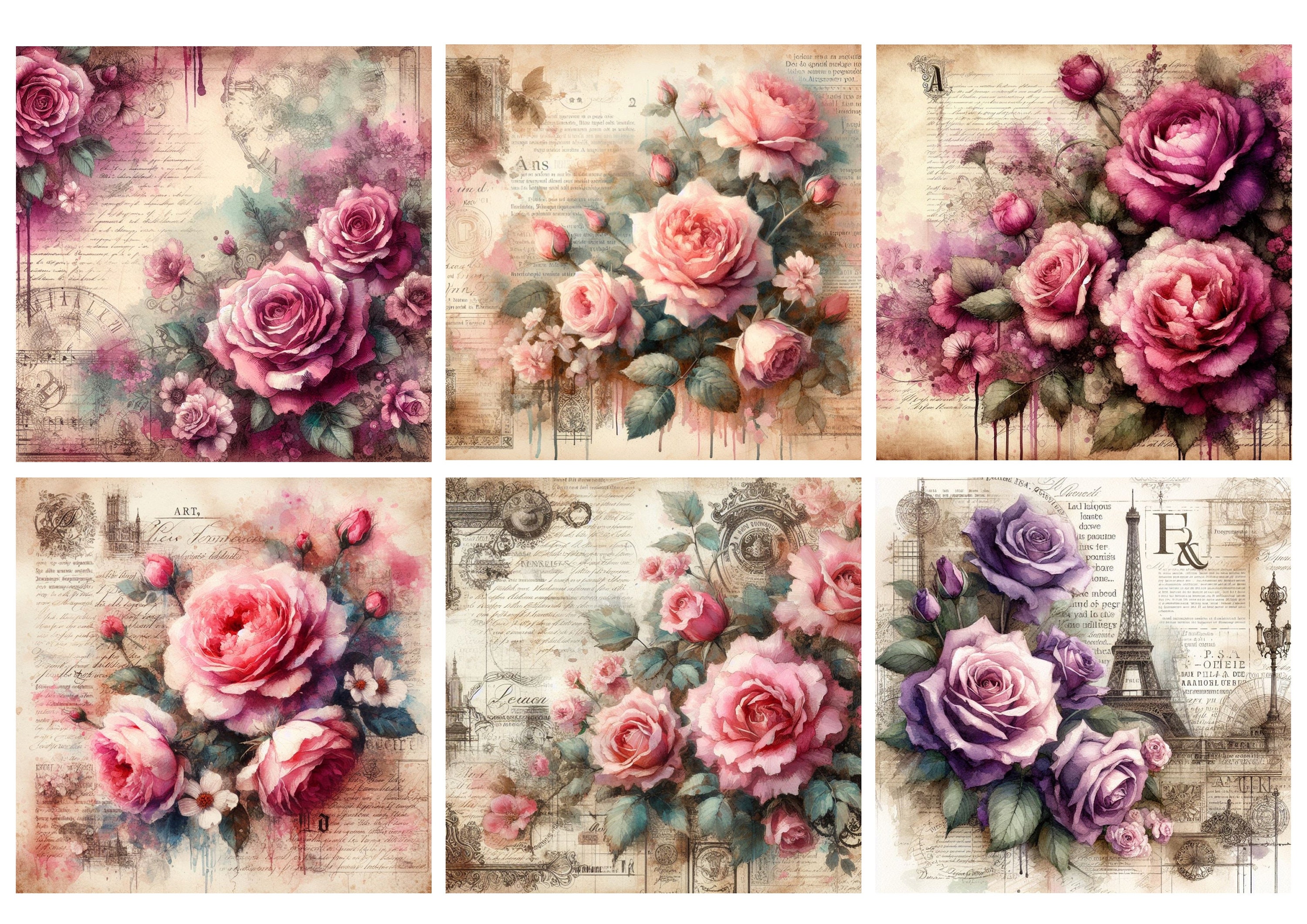 Pink Rice Paper Pink Roses Rice Paper for Decoupage, Scrapbooking, Journals, Card ...