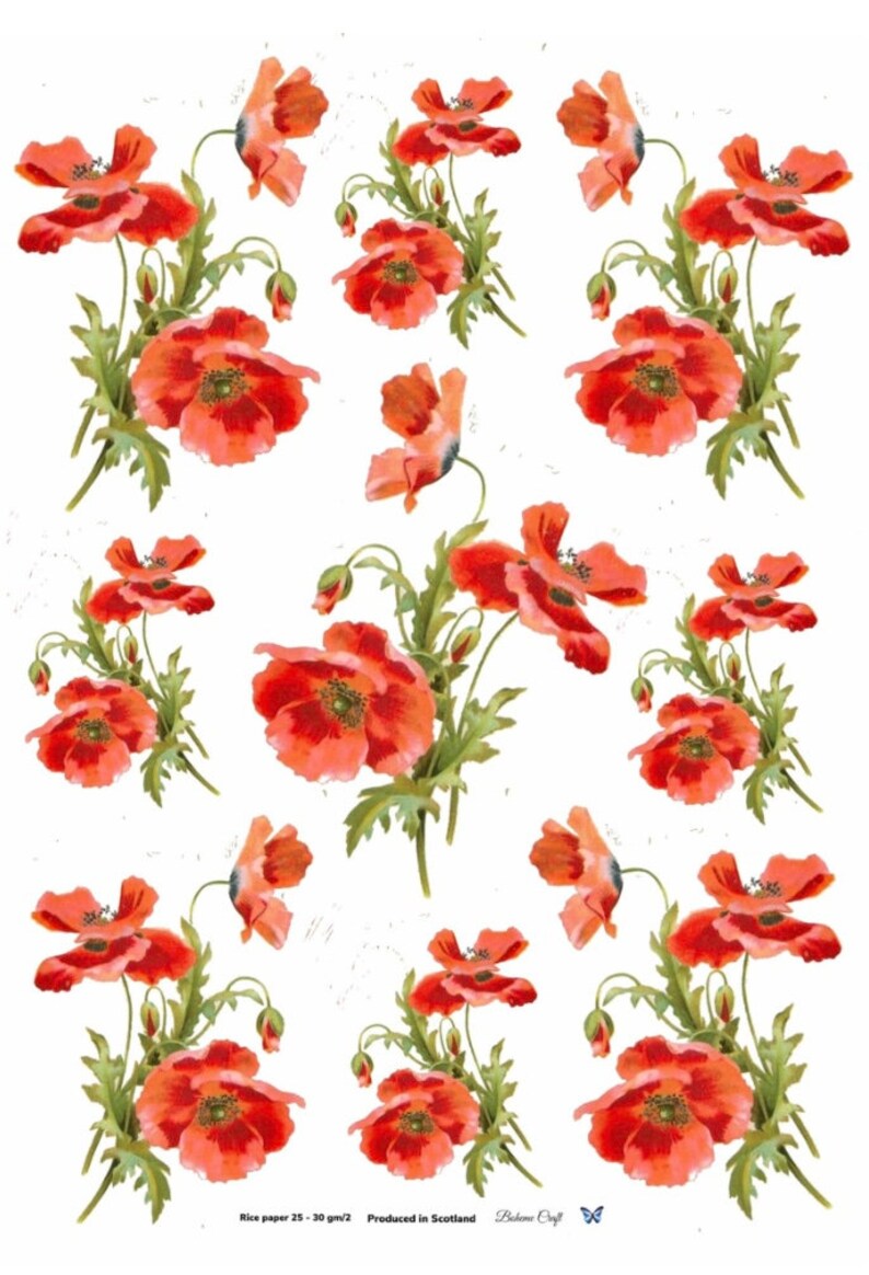 Red Poppies Rice Paper for Decoupage: A4 Mulberry Tissue - Etsy