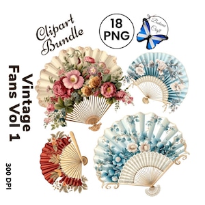 Ventagli vintage floreali stampabili Clip art per decoupage, creazione di biglietti, artigianato decorativo in carta, immagini di moda