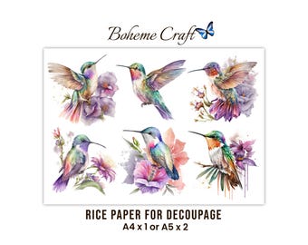 Rice Paper for Decoupage /Humming Birds  Mulberry Tissue Scrapbooking  AA4/A5