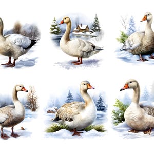 Oie d'hiver, scène de neige, papier de riz pour découpage, collage, scène de neige de Noël, scrapbooking, éphémères fabrication de cartes, travaux manuels décoratifs en papier