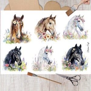 Pferde Reispapier für Decoupage, Kartenherstellung, Pferde-Abziehbilder, Dekoratives Papierhandwerk, Scrapbook Ephemera, Junk Journal, DIY Dekor