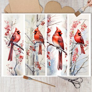 Red Cardinal Rice Paper for Decoupage, Bookmark Shaped Winter Bird Collage, Decorative Paper Crafts, Junk Journals, Card Making