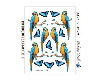 Tropical Bird & Butterfly Rice Paper for Decoupage: A4/A5 Scrapbooking, Mixed Media Journals