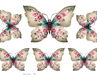 Papel de arroz con mariposas: Collage floral vintage para decoupage