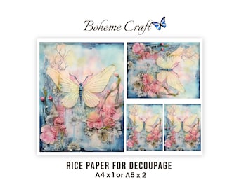 Pastel Watercolor Butterfly Rice Paper for Decoupage, Craft Sheet Scrapbook Journal A4/A5