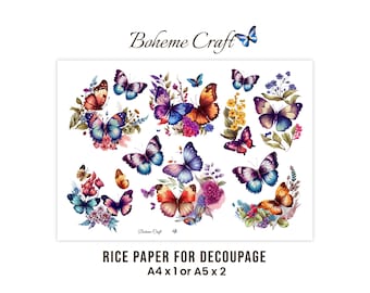 Floral Butterfly Rice Paper Botanical Collage Decoupage Tissue Scrapbook Embellishment Journal Ephemera