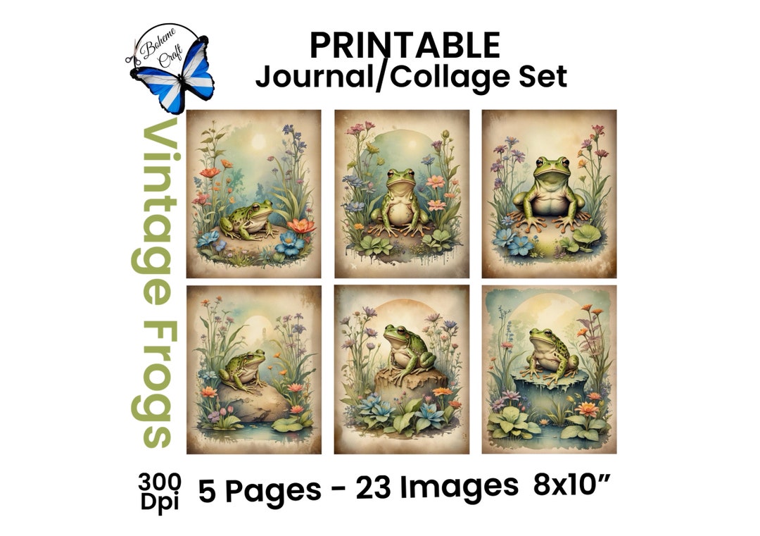 Vintage Frogs Printable Clipart Collage Set for Decoupage, Junk ...