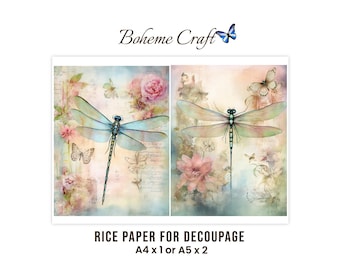 Vintage Watercolor Butterfly Rice Paper Pastel Floral Decoupage Sheet Shabby Chic Decor Scrapbooking