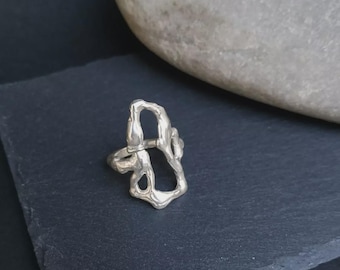 Handmade Sculptural Silver Ring: Organic Boho Statement Jewelry