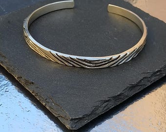 Sterling Silver Cuff Bracelet – Handcrafted Oxidized Textured Bangle – Unisex Adjustable Minimalist Wrist Cuff