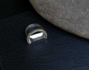 Handmade Sterling Silver Geometric Statement Ring: Modernist Unisex Jewelry