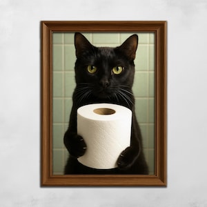 Póster divertido de animales para el baño / Animales salvajes sosteniendo papel higiénico / Decoración de baño caprichosa / Estampados de animales extravagantes para baños y aseos de invitados