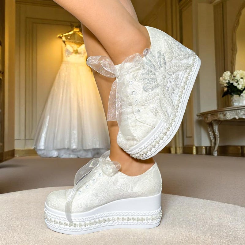 Sneaker wedge  (Gold) Bridal shoes wedges