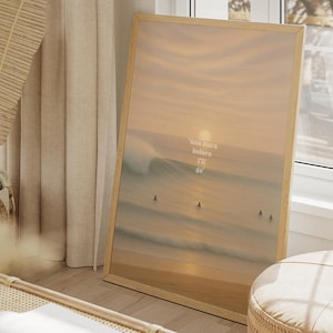 Surf Poster Sonnenuntergang Strand Druck "One More" Zitat Art, Ocean Wave Wanddekor, Surfer Silhouette, minimalistische Küsten Hauskunst, Premium Kunst