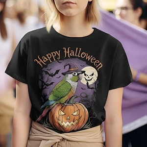 Green Cheek Conure T-Shirt: Funny Halloween Parrot Tee
