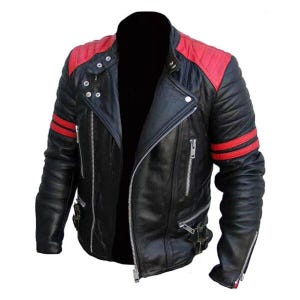 Lederen heren motorjas handgemaakte Brando-stijl gewatteerd ontwerp zwart leren motorjas