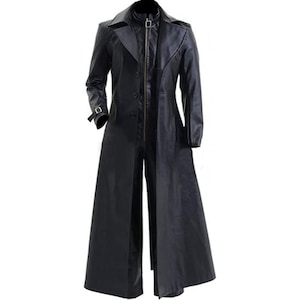 Mens Albert Wesker Cosplay Resident 5 Gothic Gaming Full Length Handmade Genuine Black Leather Trench Coat