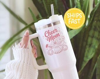 Personalized cheer mom tumbler, cheer mom with name to-go mugs, customized cheer mom, pink cheer mom, tumbler cheerleader mother day gifts