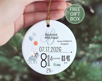 Baby Boy Birth Stats Ornament, New Born Baby Boy Birth Stats Christmas Ornament for Baby Boy Birth Stats Keepsake Gift for New Born Baby Boy