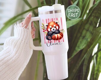 Cute red panda tumbler personalized, red panda lover gift, red panda mug, bird lover tumbler red panda wildlife, red panda gift for daughter