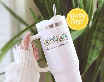 Personalized mommy tumbler floral mom, mommy coffee mug flower, mommy and me garden 40oz tumbler floral, mommy mother day with grandkid name