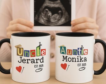 Custom untie mug pregnancy announcement, New Aunt Gift, Personalized Uncle Mug, Custom Family Mug, New Uncle Gift, Custom Name Mug Set lover