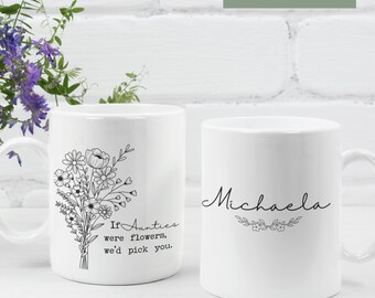 Custom Wildflower Mug for Great Aunt, Birth Flower Mug, Minimalist Aunt Coffee Cup,  Birthday Gift for Auntie and Niece, Floral mug for aunt
