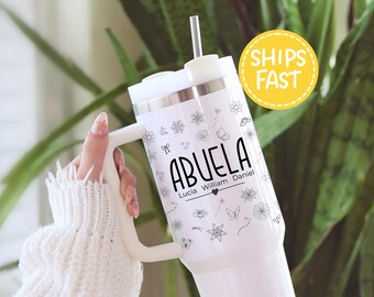 Abuela tumbler with grandkids names, abuela mug personalized, 40oz tumbler with straw for abuelas gifts, mug minimalist, mother day tumbler