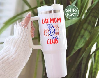 Personalized cat mom club tumbler, cute mom cat mug, fur mom tumbler, cat mom travel mug, custom cat name tumbler,  pet lover gift memorial