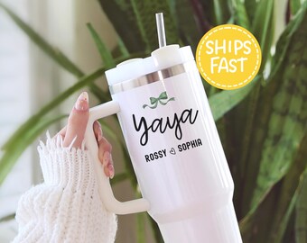 Personalized yaya tumbler with grandkid name, yaya mug minimalist, coquette tumbler, travel tumbler personalized yaya gift for mother day