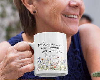 Custom wildflower grandma mug, grandma mug pregnancy announcement, personalized name mug for granny birthday gift, floral gift with name