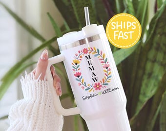 Memaw tumbler personalized with grandkids names, Custom Straw Cup, floral memaw tumbler 40oz with lid and straw, maemaw gift for mothers day