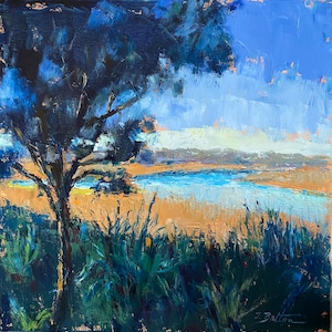 Charleston Marsh Ansicht Ölgemälde, Landschaftskunst, 50 x 50 cm Galerieleinwand