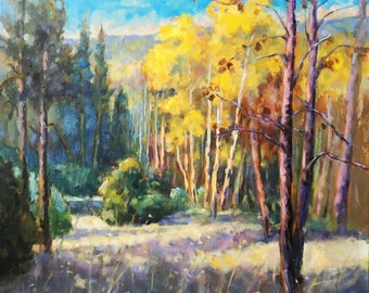 Aspen Autumn Oil Painting, Paysage américain, Utah Landscape Painting,Rocky Mountain Painting,30"x30 », Portrait de paysage, Décoration intérieure,