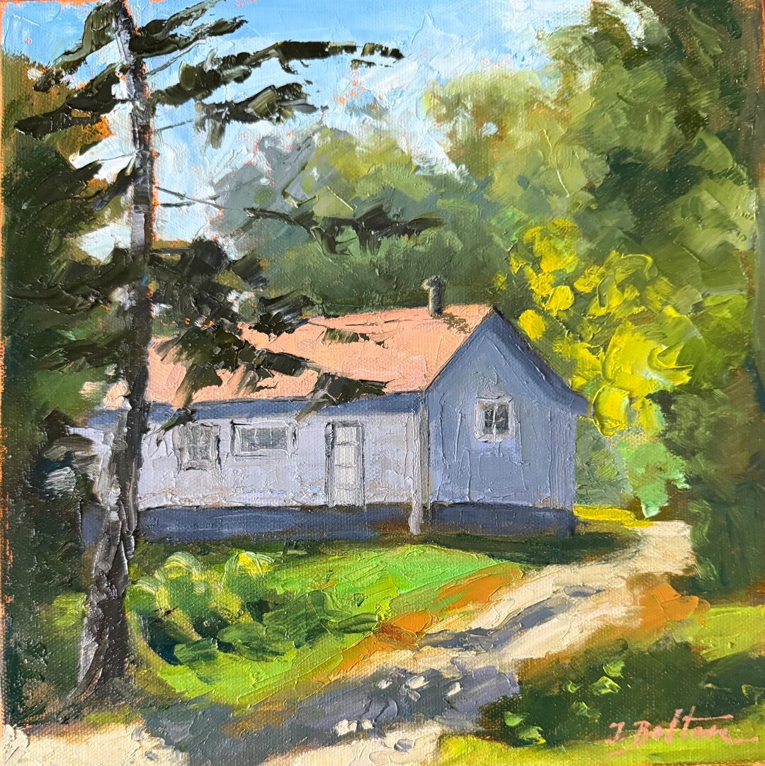 Forest Cabin, Original Oil Landscape Painting Impressionist Art, 10x10 ...