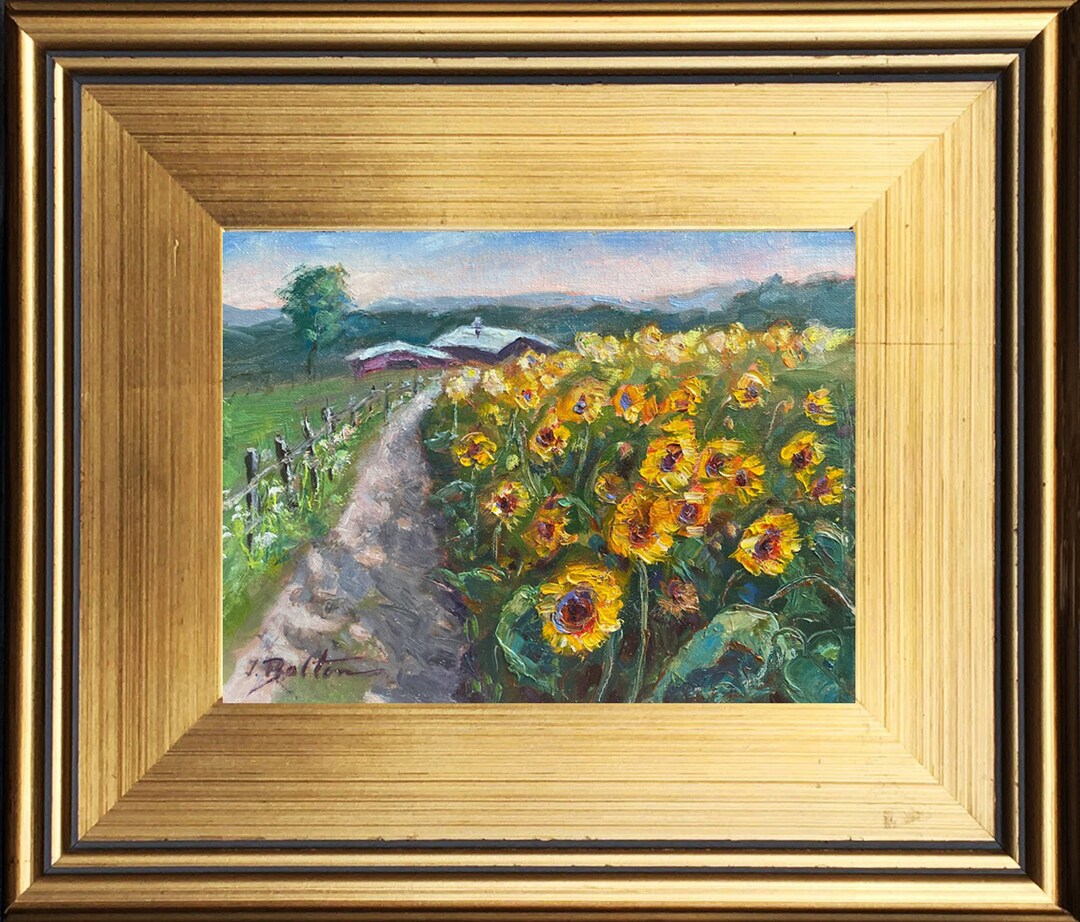 Original Sunflower Field Oil Painting, North Georgia Art, Gold Frame - Etsy