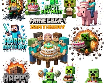 Gaming Birthday Shirt PNG Bundle: Creeper Party Designs (Digital Download)