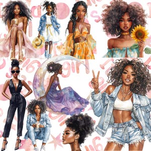 59 PNG Black girl clipart bundle, Fashionable Girl Graphics,afro girl clipart,denim girl clipart,beautiful girl clipart,black girl graphics
