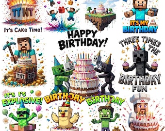 Gaming Birthday Shirt PNG Bundle: Creeper Design, Kids Party (Digital Download)