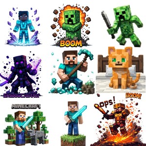 Paquete de más de 20 imágenes PNG de Minecraft: imágenes prediseñadas y diseños de cumpleaños de Minecraft, diseño de camisetas imprimibles, diseño de juegos PNG, juegos más vendidos PNG
