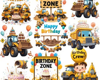 Construction Birthday Clipart: Watercolor Vehicles (Commercial Use PNG)