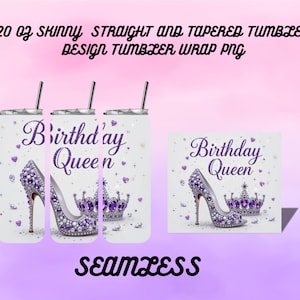 Birthday Queen Tumbler Wrap: High Heels & Crown - 20oz Skinny Tumbler PNG (Digital Download