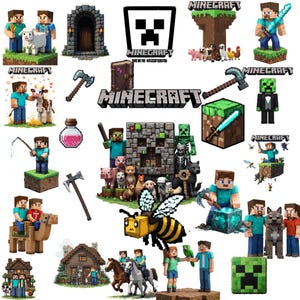 70+ PNGs, Minecraft PNG, Minecraft Clipart, Minecraft Bundle.Cartoon Style Png of Movie Main Characters Group Shot, Pixel Gamer Shirt Png