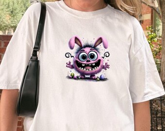 Funny Bunny Shirt, Cute Easter Bunny Tee, Cartoon Monster Graphic T Shirt, Funny Animal Shirt, Kawaii Bunny Tee, Unisex Cute Shirt