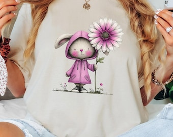 Cute Bunny Shirt, Easter Shirt Women, Spring Shirt, Bunny Lover Gift, Floral Bunny Tee, Womens Graphic Tee, Cottagecore Shirt