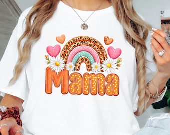 Retro Mama Shirt, Trendy Mama Rainbow Tee, Cute Mom Shirt, Mother's Day Gift, Boho Mama Shirt, Floral Mom Tee, Stylish Mom Outfit, Mom Gift