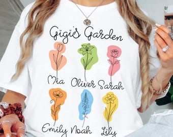Custom Mama Shirt with Kids Names, Personalized Birth Flower Shirt, Mom Gift, Nana Gigi Grandma Tee, Mothers Day Gift, Mothers Day Floral