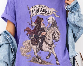 T-Shirt mit lustigem Tante-Motiv, T-Shirt mit witzigem Tante-Meme, Mittelalter-Fantasy-T-Shirt, Geschenkidee für coole Tanten, T-Shirt für Pferdeliebhaber, Renaissance-Festival-T-Shirt, Geschenkidee für Katzen- und Weinliebhaber