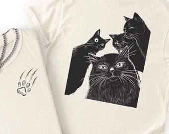Y2K Funny Cat Meme Shirt, Viral Cat Graphic Tee, Black Cat Aesthetic Shirt, Cute Trendy Cat Lover Gift, Unisex Back Print Shirt, Funny Shirt